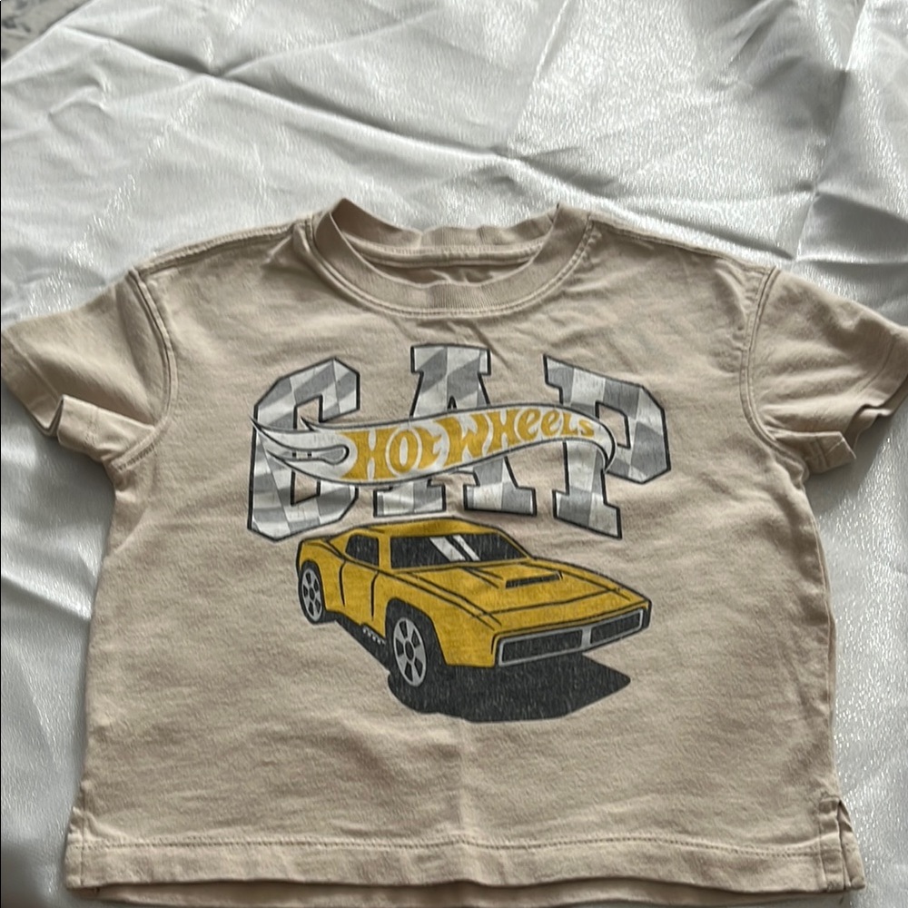 GAP Kids' Tan Tee with Yellow Hot Wheels Graphic